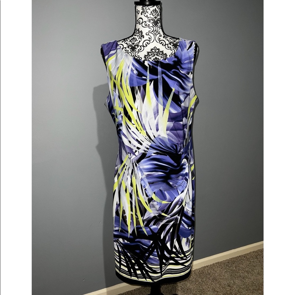 Connected green, purple, white pattern sleeveless dress